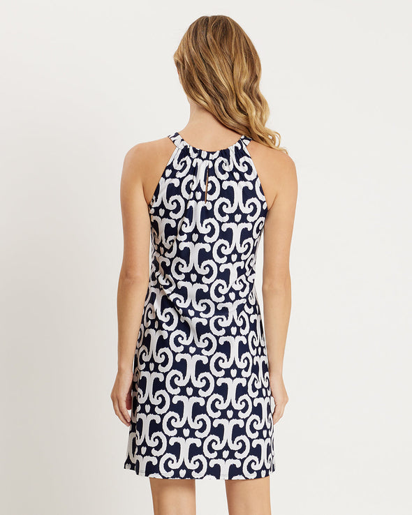 Back View of Jude Connally Lisa Dress - JC Ikat Navy