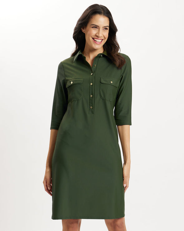 Cropped front view of Jude Conally Sloane Dress in Loden