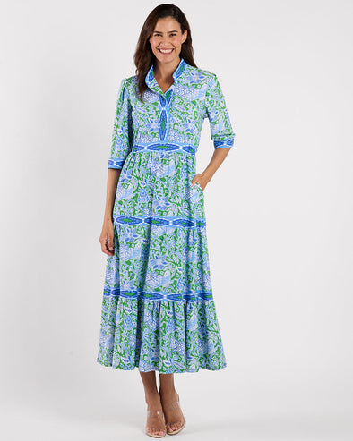 blue and green print dress This Changes Things Green & Blue Floral Cotton Tie-Back Keyhole Maxi Dress main image 1