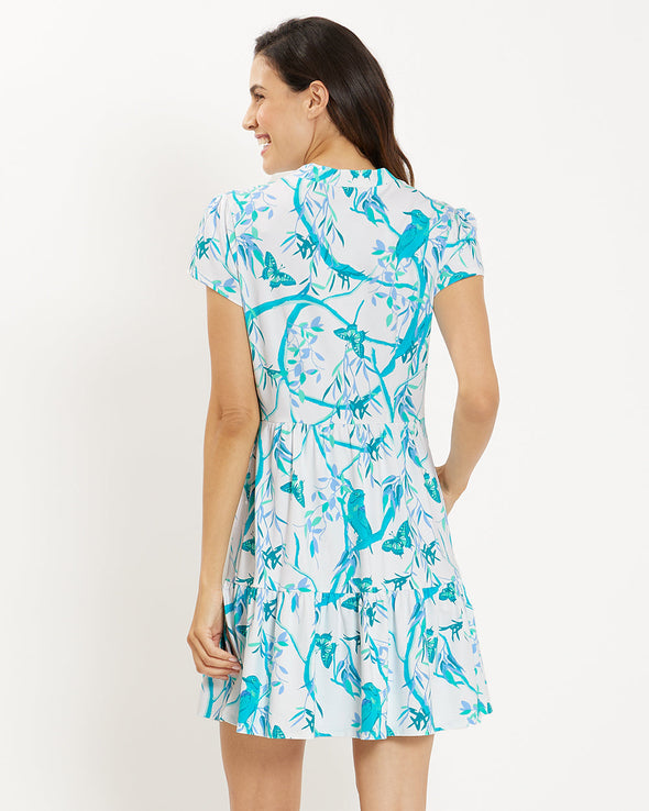 Back view of the Jude Connally Ginger Dress - Birds And Butterflies White