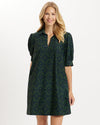 Front view of model in the Jude Connally Emerson Dress - Garden Lattice Navy/Loden