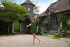 Happy outdoor model in the Jude Connally Emerson Dress - Loden