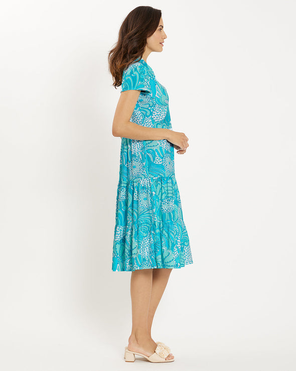 Side view of the Jude Connally Libby Dress - Enchanted Sea Aqua