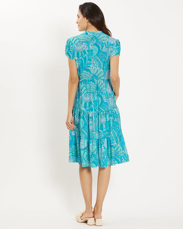Back view of the Jude Connally Libby Dress - Enchanted Sea Aqua