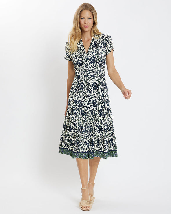 Jude Connally Libby Dress - Floral Border Cream Navy