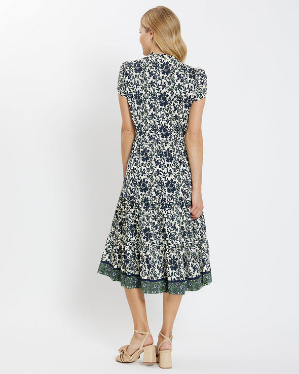 Jude Connally Libby Dress - Floral Border Cream Navy