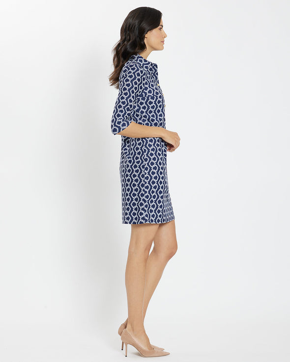 Side view of the Jude Connally Susanna Dress - Dancing Links Navy