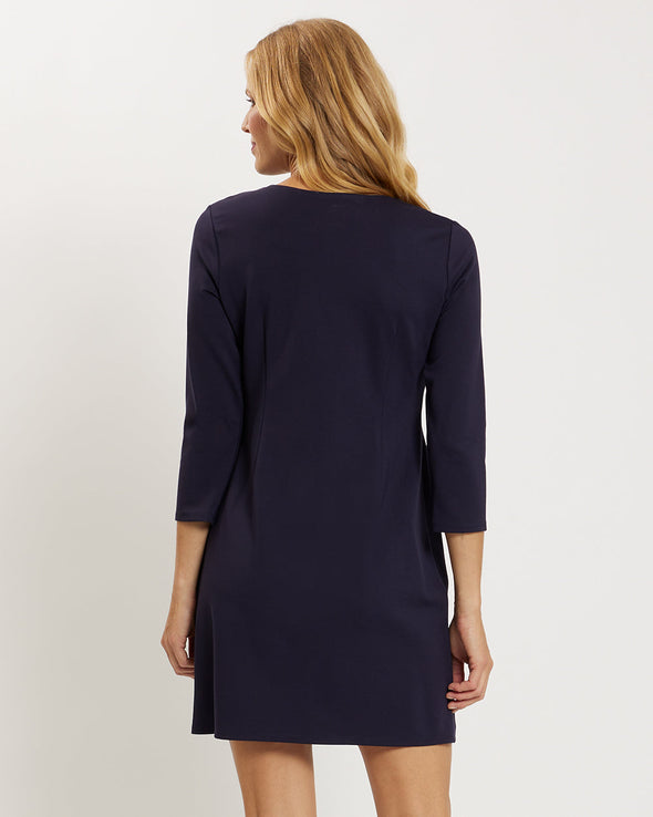 Back view of the Jude Connally Sabine Ponte Dress - Dark Navy