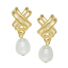 Flat view of the Susan Shaw Mini X Pearl Drop Stud Earrings