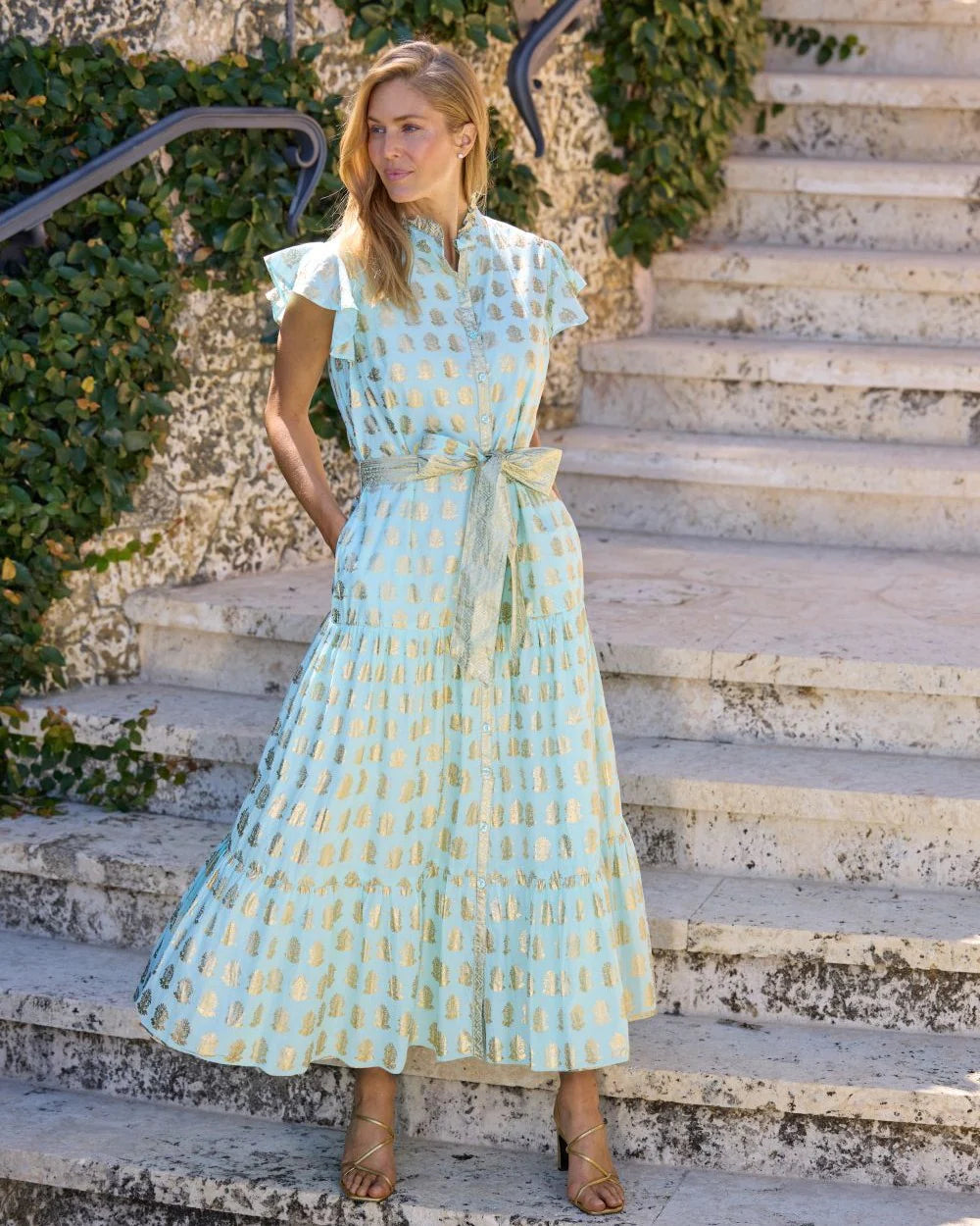 jude connally maxi dress Roxie Dress Cotton Voile in Gilded Flora White Gold| Jude Connally L / Gilded Flora White Gold