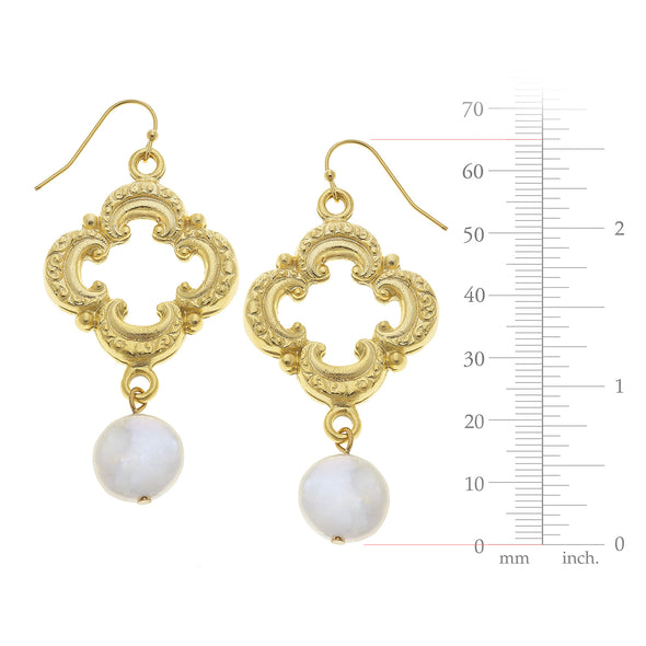 Measured version of the Susan Shaw Ornate Pearl Drop Earrings