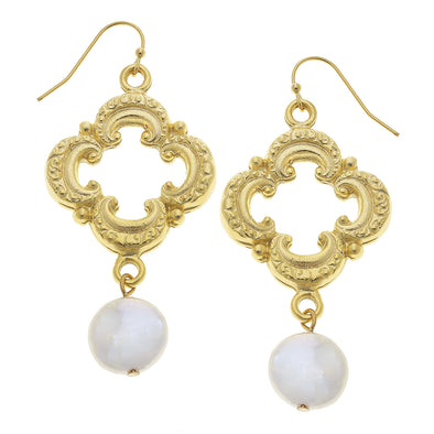 Flat view of the Susan Shaw Ornate Pearl Drop Earrings
