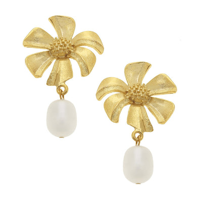 Susan Shaw Tropical Flower and Pearl Drop Earring