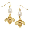 Flat view of the Susan Shaw Bee + Pearl Wire Drop Earrings