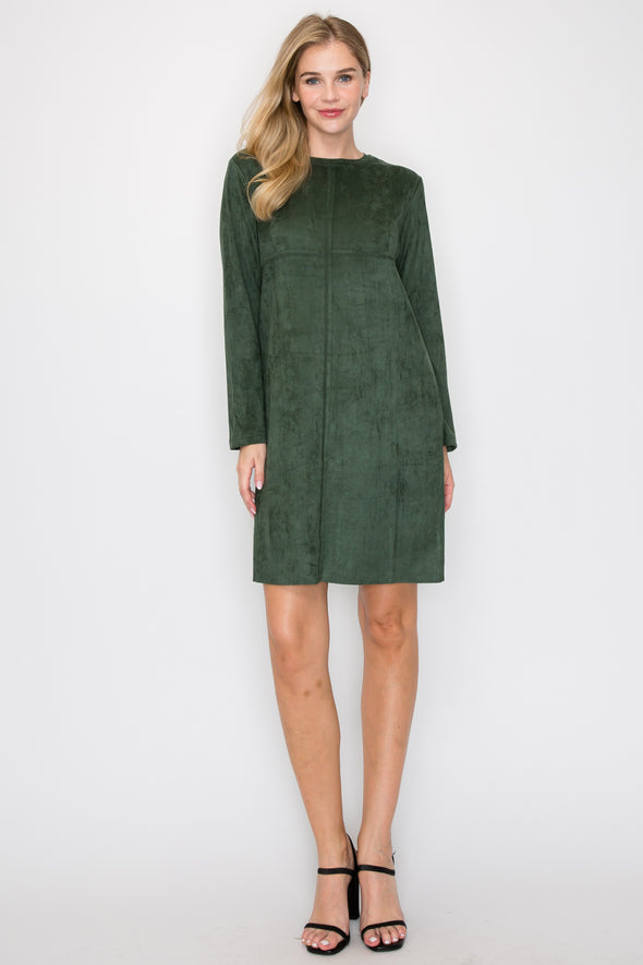 Aurora Long Sleeve Suede Dress - Hunter Green