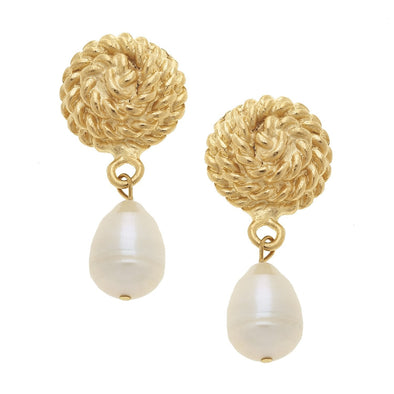 Flat view of the Susan Shaw Pearl Rope Clip On Earrings