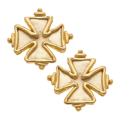 Susan Shaw Maltese Cross Gold Stud Earrings