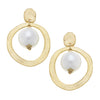 Flat view of the Susan Shaw Gold Hoop with Cotton Pearl Earrings