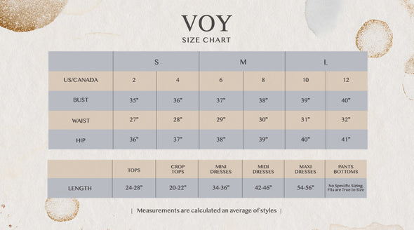 Voy size chart