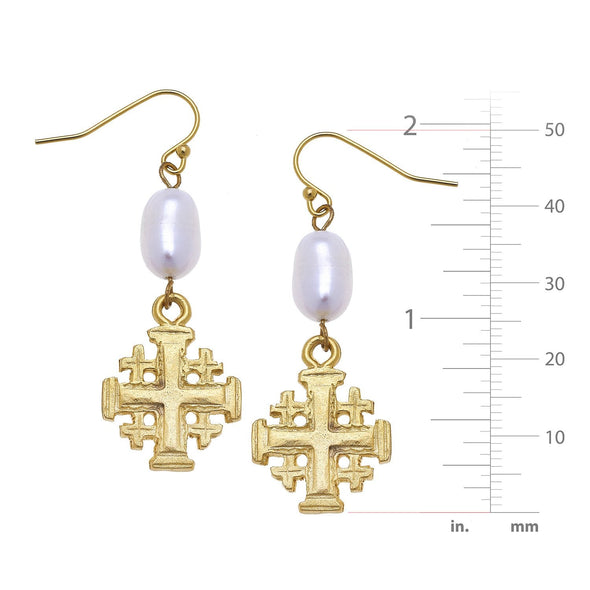 Susan Shaw Dainty Cross Pearl Drop Earrings