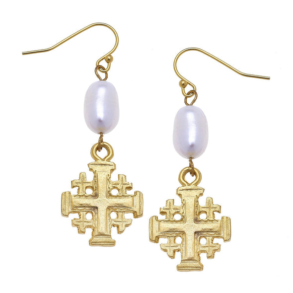 Susan Shaw Dainty Cross Pearl Drop Earrings