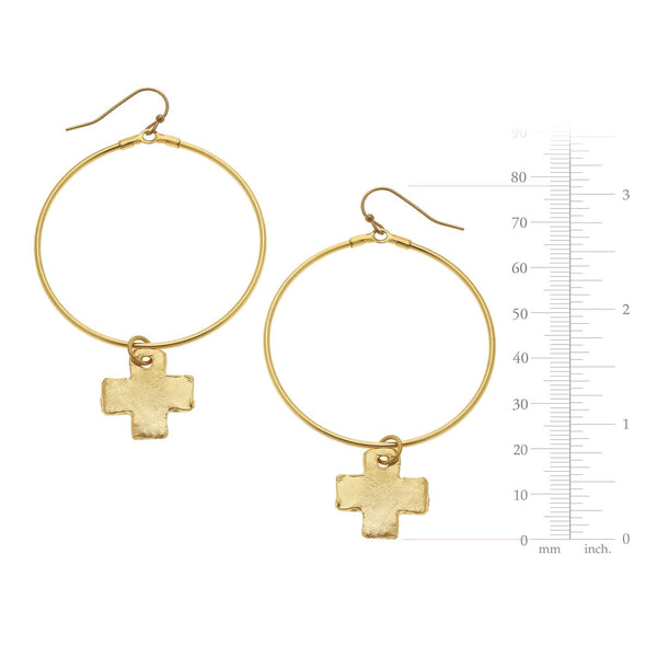 Measure of the Susan Shaw Gold Cross Drop Hoop Earrings