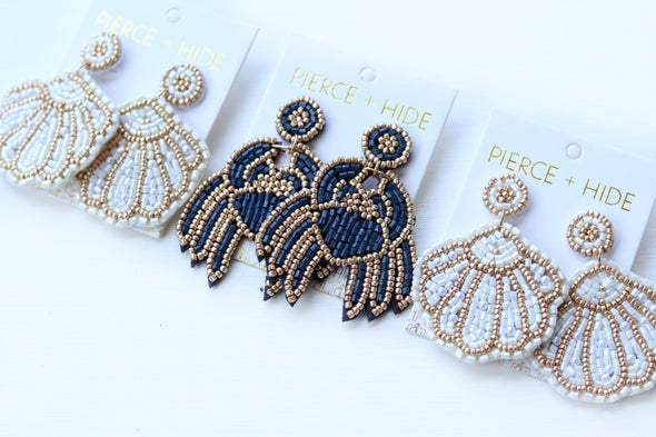 Beaded Crab Earring - Navy