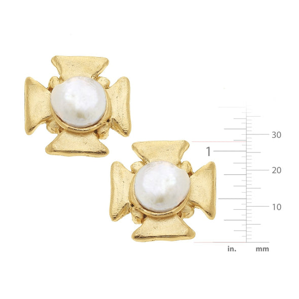 Size of the Susan Shaw Maltese Cross Pearl Stud Earrings