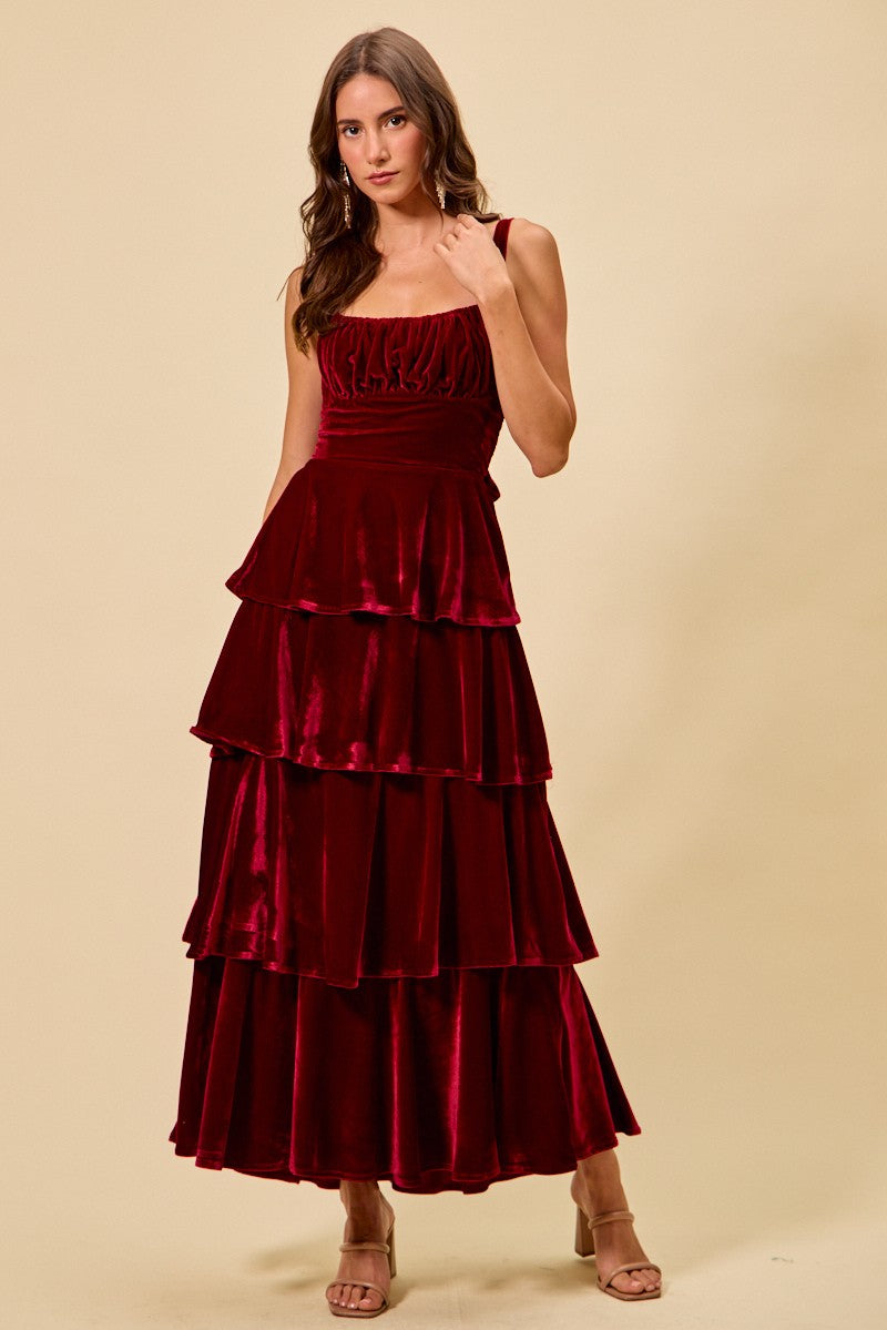 wine red holiday dress Wine Red Flax Long Sleeve Dress: Custom Size Holiday Sundress