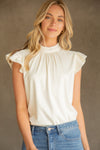 Front view of Voy Willa Suede Top in Cream
