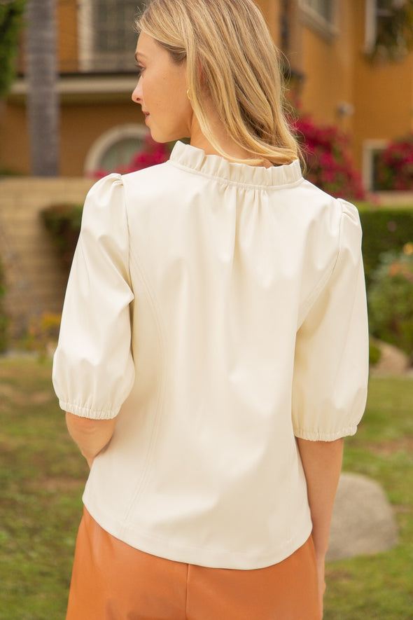 Back view of Voy Sloane Puff Sleeve Top - Cream