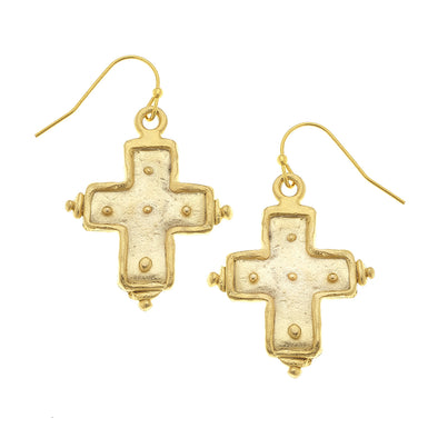 Flat view of the Susan Shaw Gold Cross Earrings