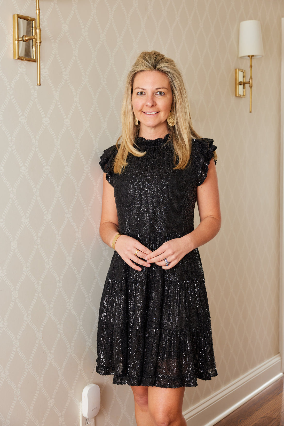 Sail to Sable Ruffle Neck Dress in Black Sequin | Holiday Dresses THE LUCKY KNOT Sail to Sable Ruffle Neck Dress in Black Sequin | Holiday Dresses THE LUCKY KNOT