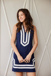model In the Sail To Sable x The Lucky Knot Classic Sleeveless Knit Dress - Navy/White