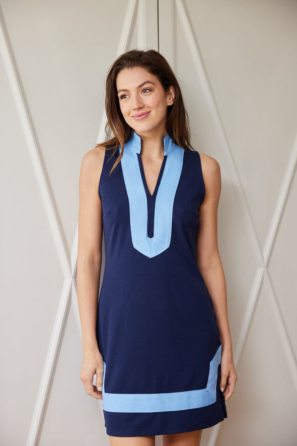 Model in the Sail To Sable x Lucky Knot Classic Sleeveless Knit Dress - Navy/Placid