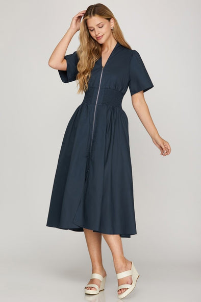 Regina Midi Dress - Navy