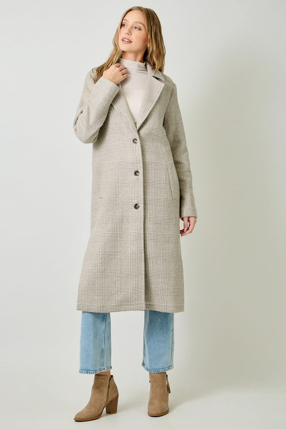 Mystree Houndstooth Plaid Long Coat