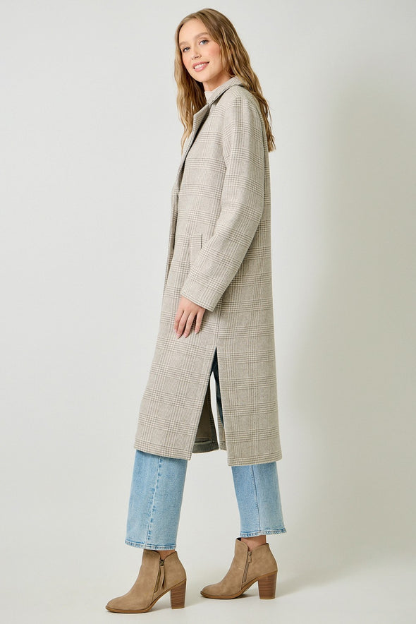 Mystree Houndstooth Plaid Long Coat