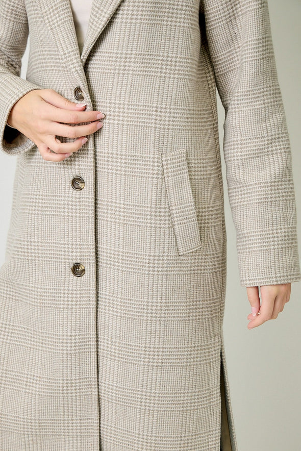 Mystree Houndstooth Plaid Long Coat