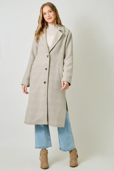 Mystree Houndstooth Plaid Long Coat