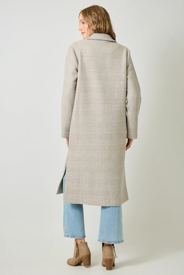 Mystree Houndstooth Plaid Long Coat