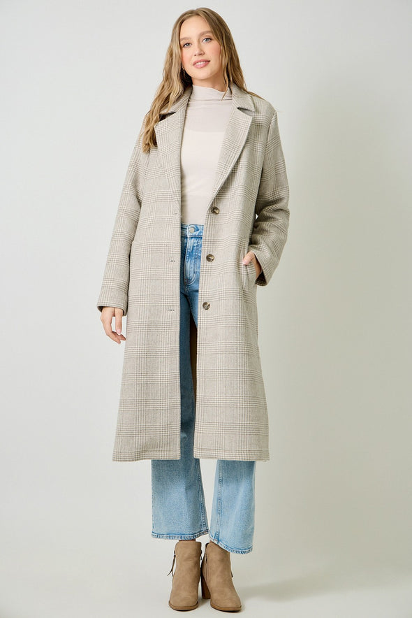 Mystree Houndstooth Plaid Long Coat