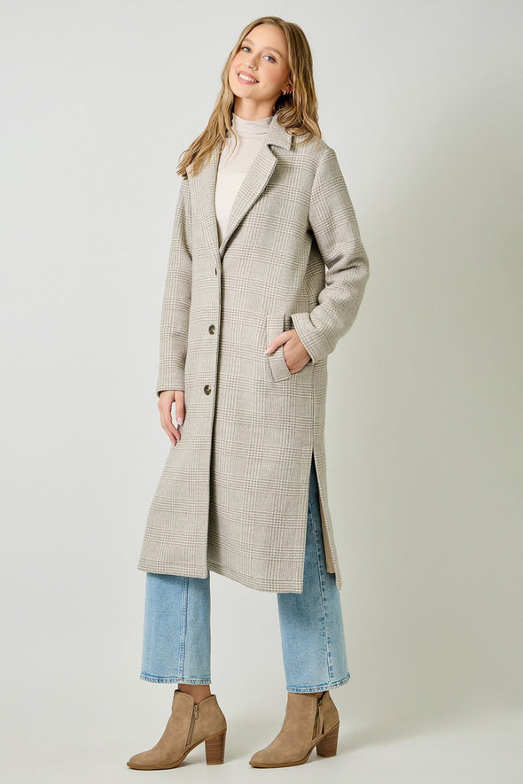 Mystree Houndstooth Plaid Long Coat