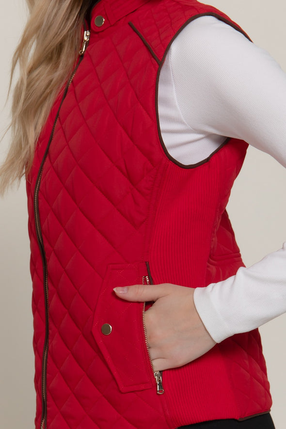 Diamond Quilted Vest - Red