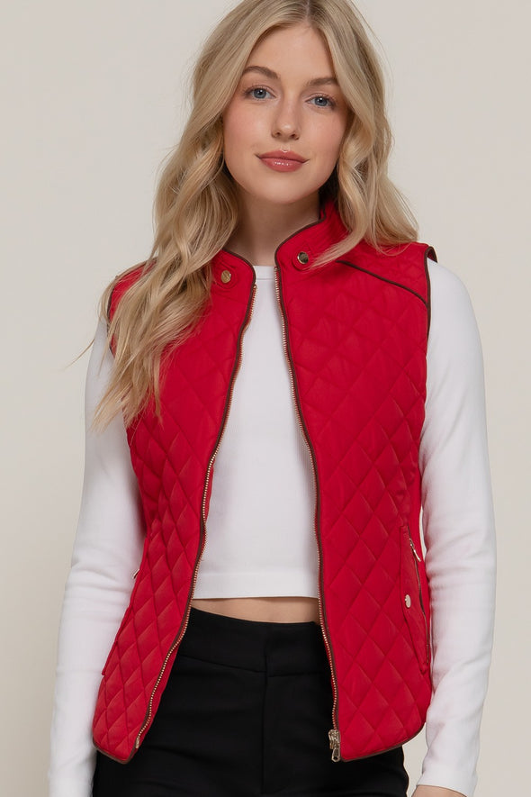 Diamond Quilted Vest - Red
