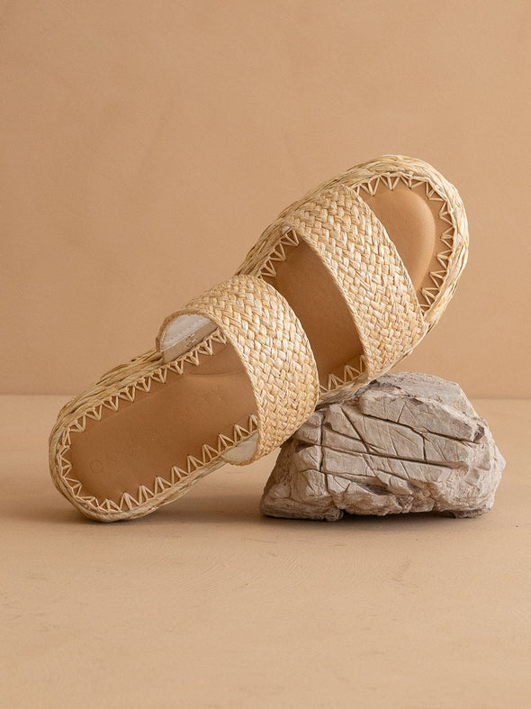 The Marley Basket Woven Double Strap Platform - Natural