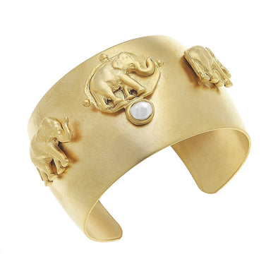Flat view of the Susan Shaw Elephant Pearl Cuff Bracelet