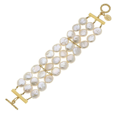 Flat view of the Susan Shaw Coin Pearl Row Bracelet