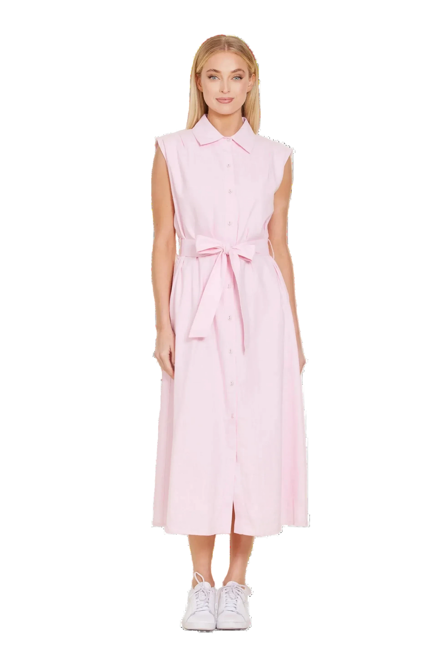 pink belted midi dress Pink Coastal Elegance Belted Midi Dress Medium