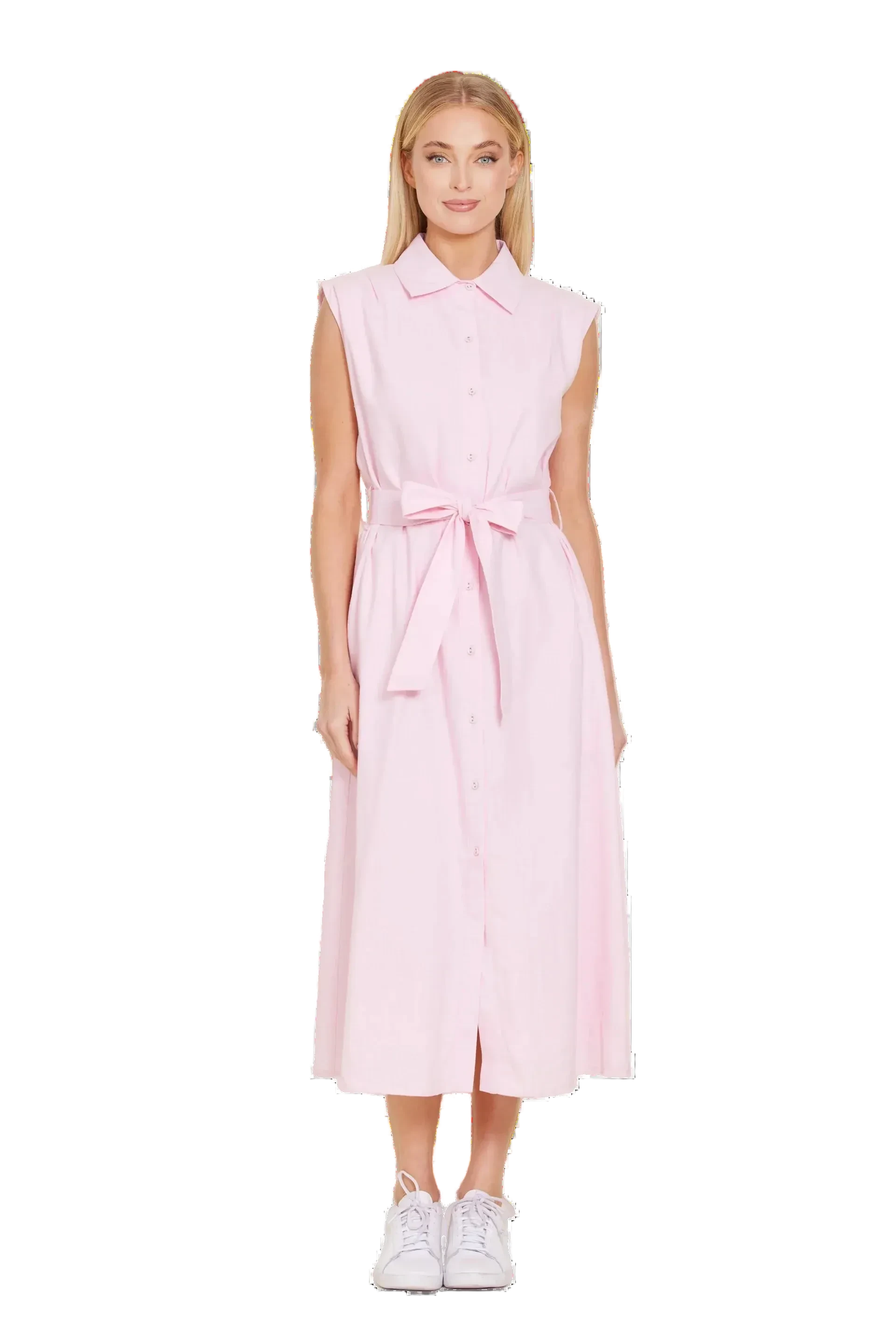 Dolce Cabo Ava Linen Belted Midi Dress - Pink Large Dolce Cabo Ava Linen Belted Midi Dress - Pink Large